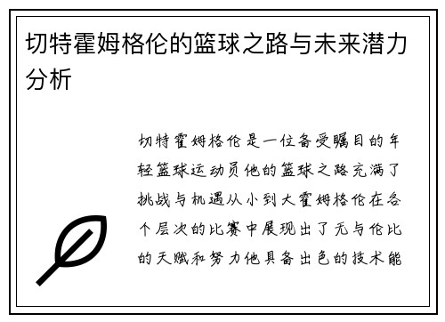 切特霍姆格伦的篮球之路与未来潜力分析