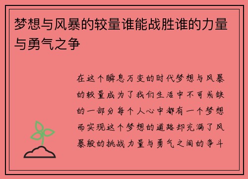 梦想与风暴的较量谁能战胜谁的力量与勇气之争